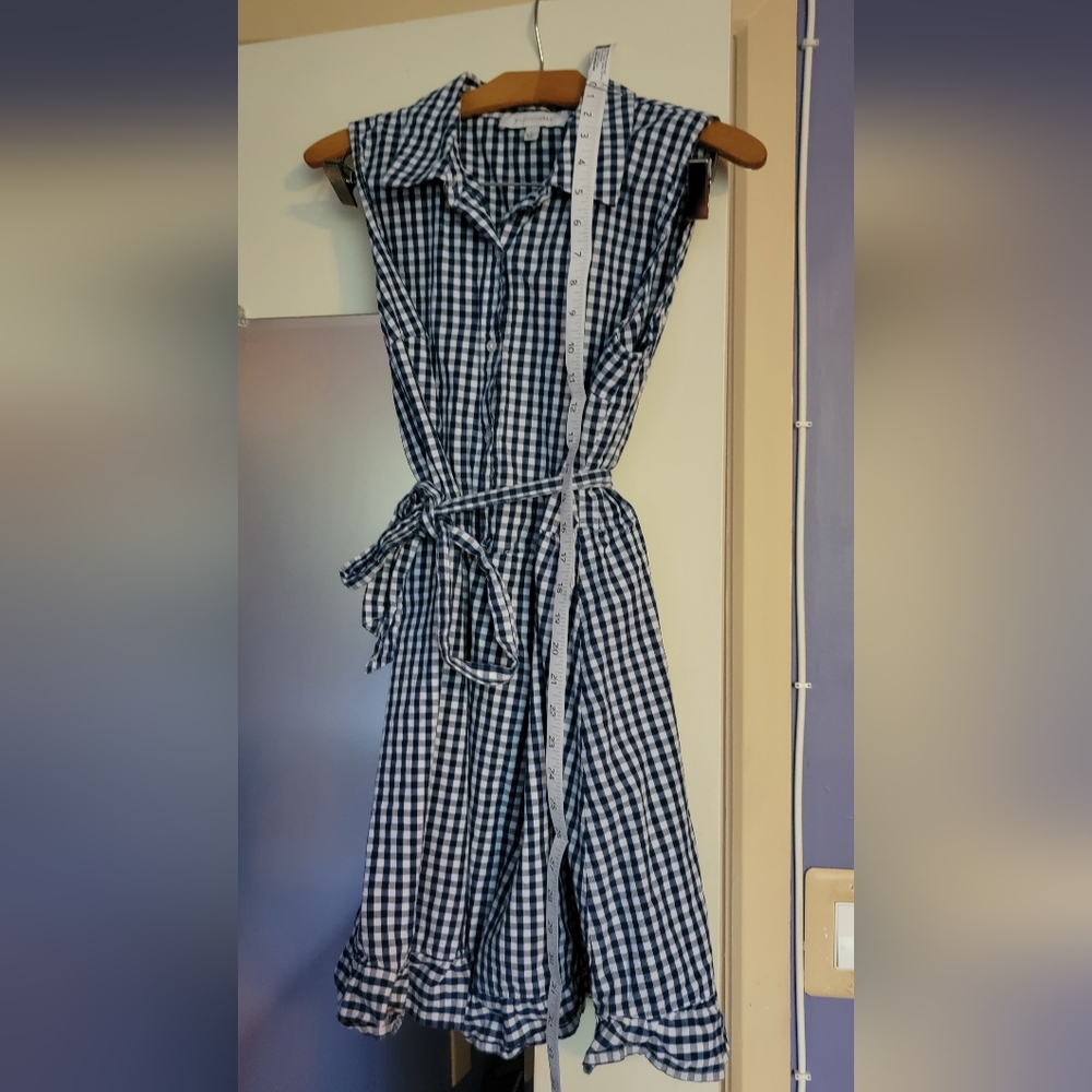 Madison Grey plaid blue and white dress with belt tie. - Picture 3 of 5